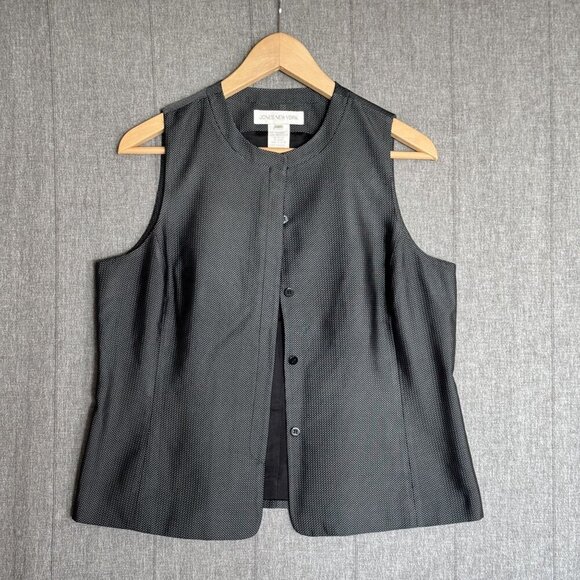 Jones New York 100% Silk Gray Tweed Button Front Vest Sleeveless Top Size 12 - Picture 3 of 9